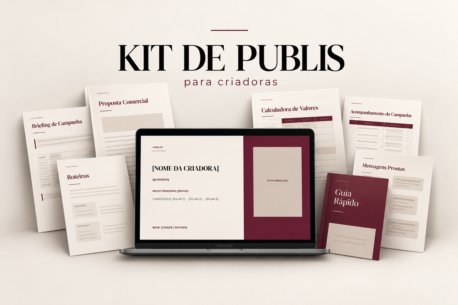 Prévia dos materiais do Kit de Publis para Criadoras
